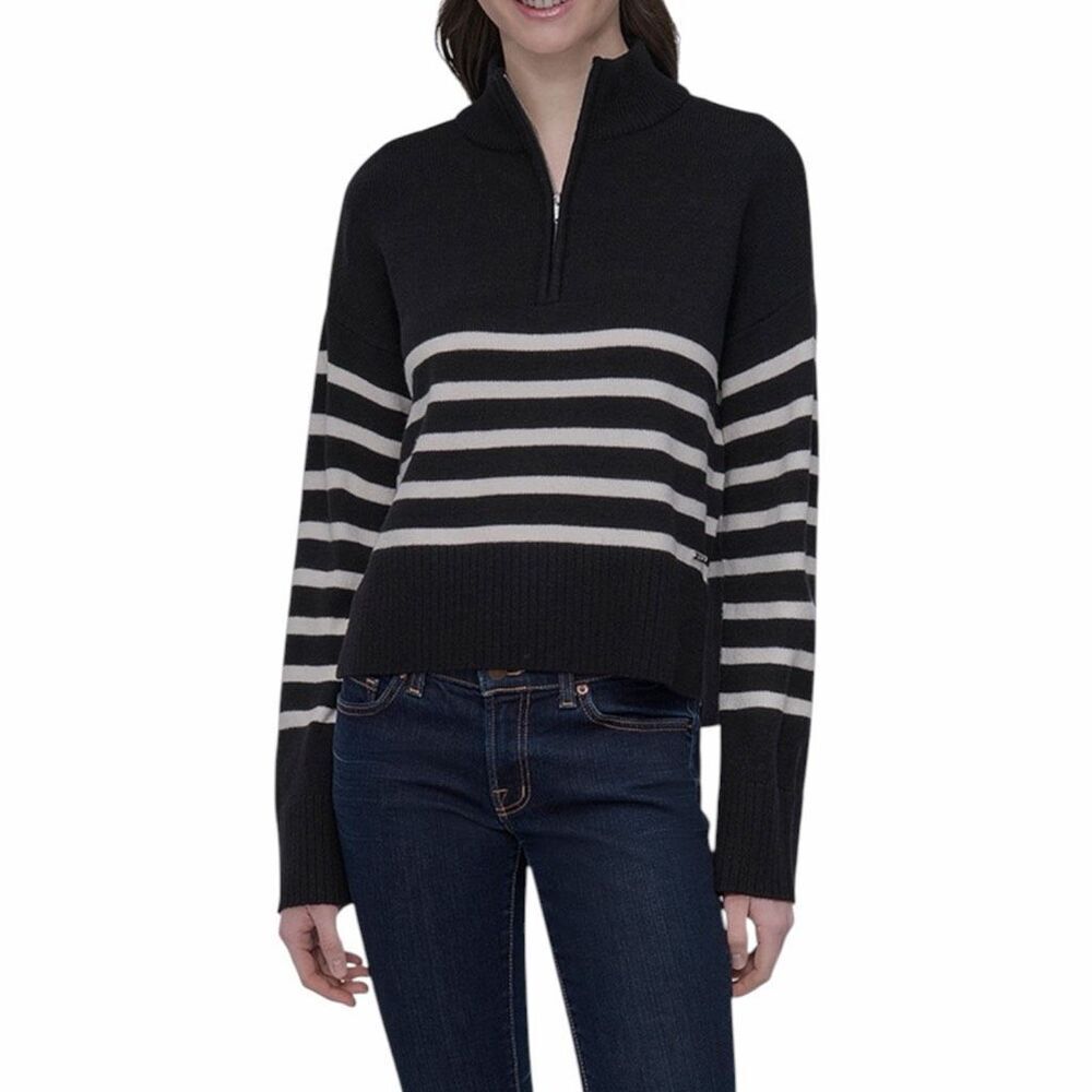 DKNY Women's Quarter-Zip Sweater Black Size Medium
